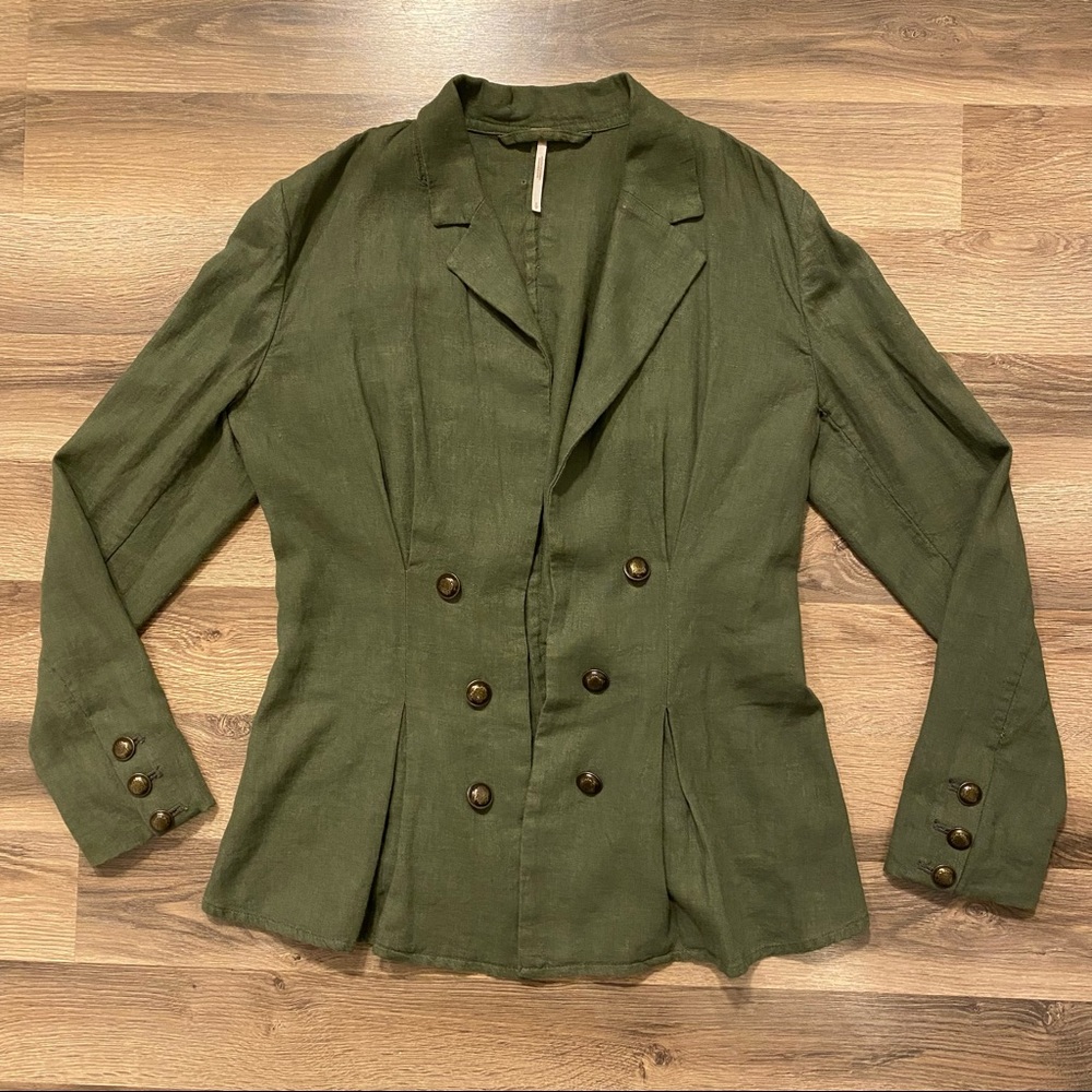 SOLD Free People Green Linen Military Jacket - Picture 3 of 6